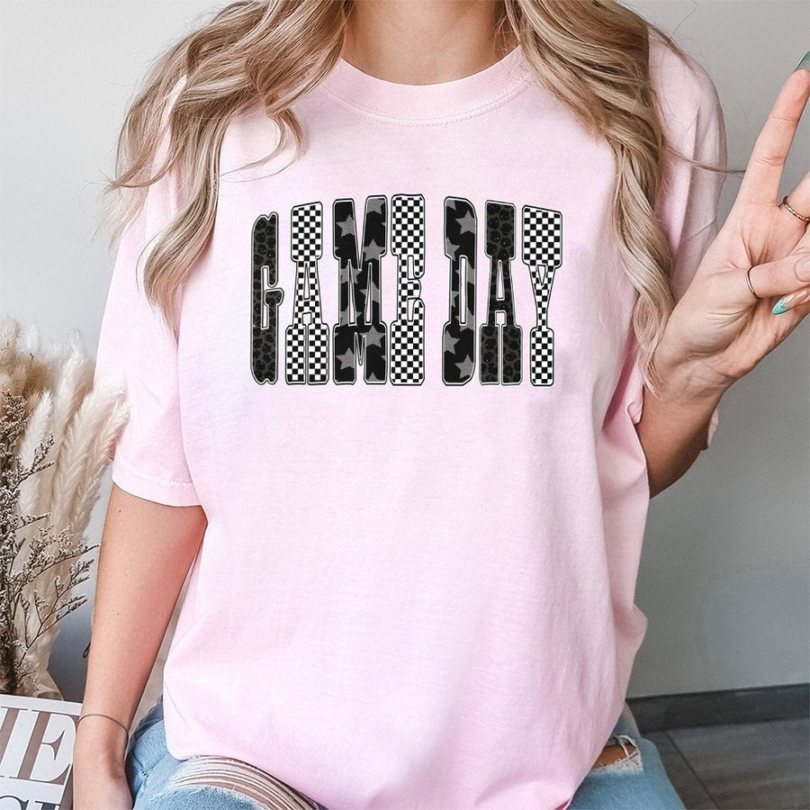 Game Day T-Shirt | Checkered Star Graphic Print | Premium Soft Cotton | Football Fan Gift for Men and Women