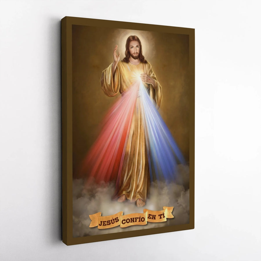 Divine Mercy Jesus Canvas Wall Art | Jesús Confío En Tí Spanish Quote | Premium Thick Gallery Wrap | Catholic Christian Home Decor Gift