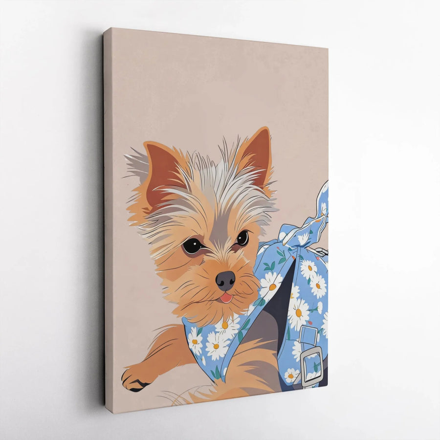 Yorkshire Terrier Canvas Wall Art | Cute Yorkie Dog Portrait with Daisy Bandana | Premium Gallery Wrapped Canvas | Gift for Dog Lover