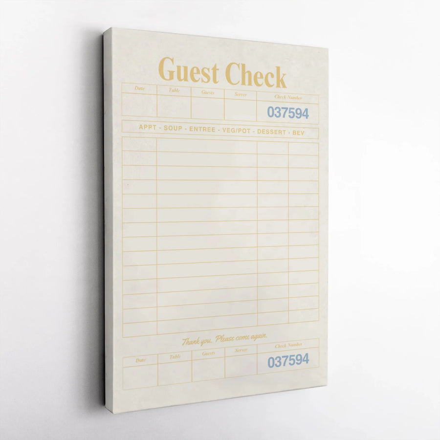 Guest Check Canvas Wall Art | Vintage Restaurant Receipt Decor | Gallery Wrap Premium Print | Unique Kitchen Dining Room Gift