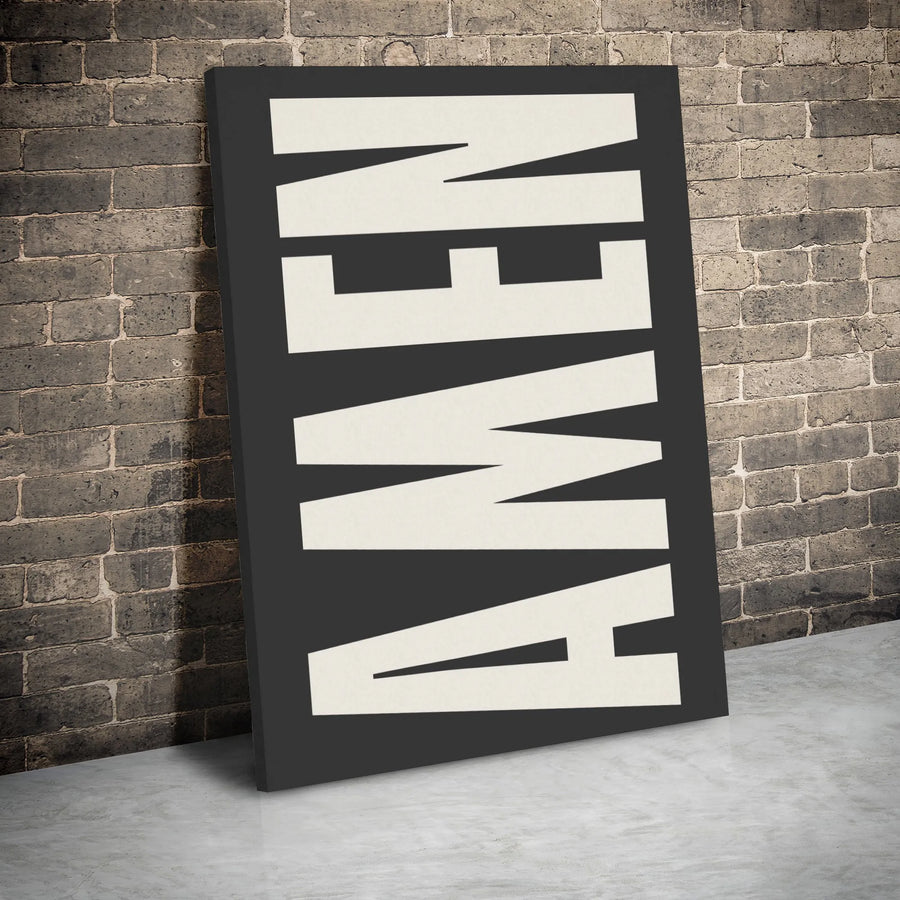 Amen Wall Art Canvas | Vertical Minimalist Typography | Premium Gallery Wrap Print | Modern Religious Home Decor Gift