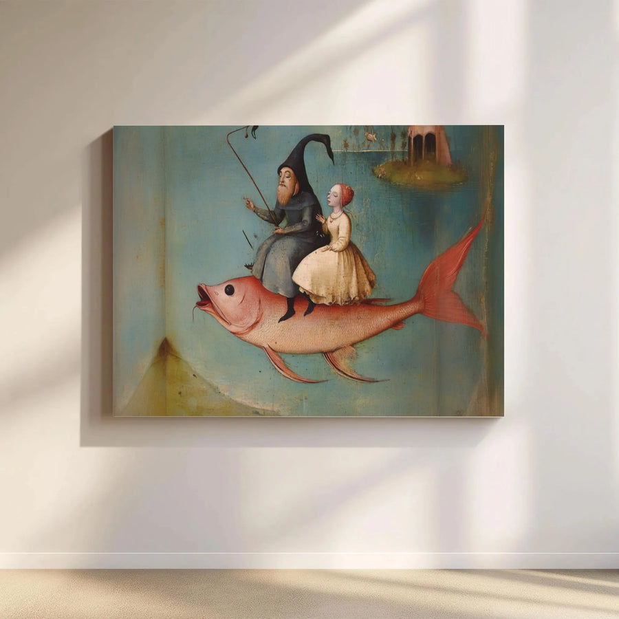 Hieronymus Bosch Canvas Print | Surreal Fantasy Flying Fish Art | 1.25-Inch Gallery Wrap | Museum Quality Fine Art Decor for Home