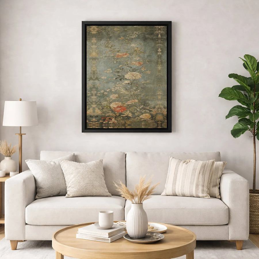 Vintage Chinoiserie Floral Canvas Wall Art | Moody Botanical Oil Painting Print | Gallery Quality 1.25" Profile | Elegant Home Decor Gift