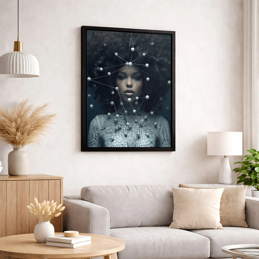 Afrofuturism Wall Art | Molecular Network Portrait | Premium Gallery Canvas | Modern Home & Office Decor