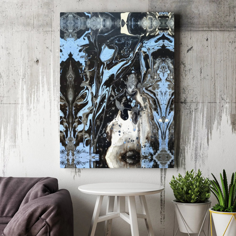 Abstract Marble Canvas Wall Art | Symmetrical Blue Black White Fluid Painting | 1.25 Inch Gallery Wrap | Modern Home Office Decor Gift