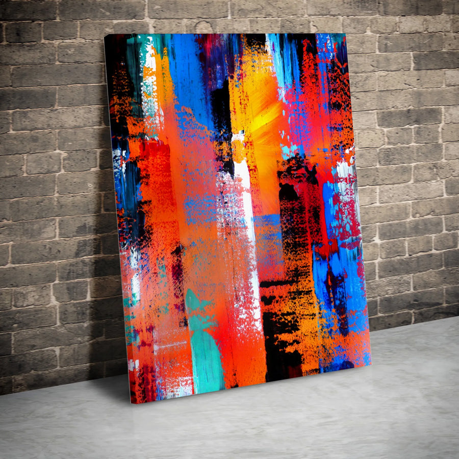 Abstract Canvas Wall Art | Vibrant Blue and Orange Brush Strokes | Premium 1.25 Inch Gallery Wrap | Modern Home Office Decor