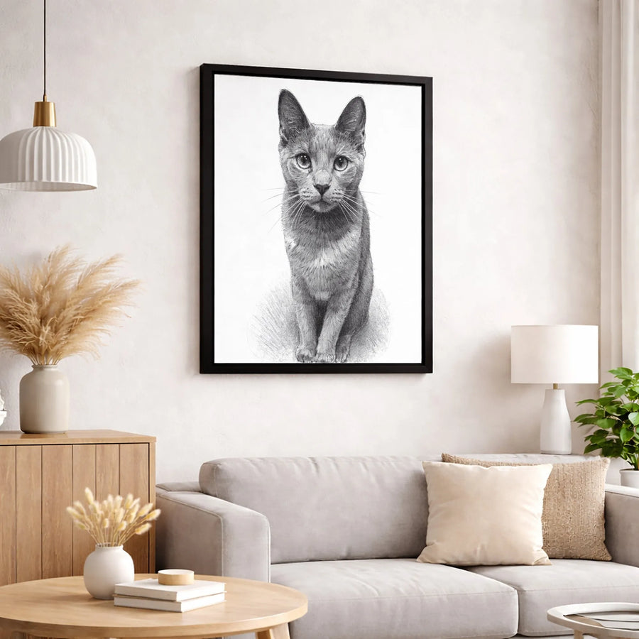 Realistic Cat Portrait Canvas Wall Art | Fine Art Pencil Sketch | Premium Gallery Wrapped Decor | Gift for Cat Lovers & Pet Owners