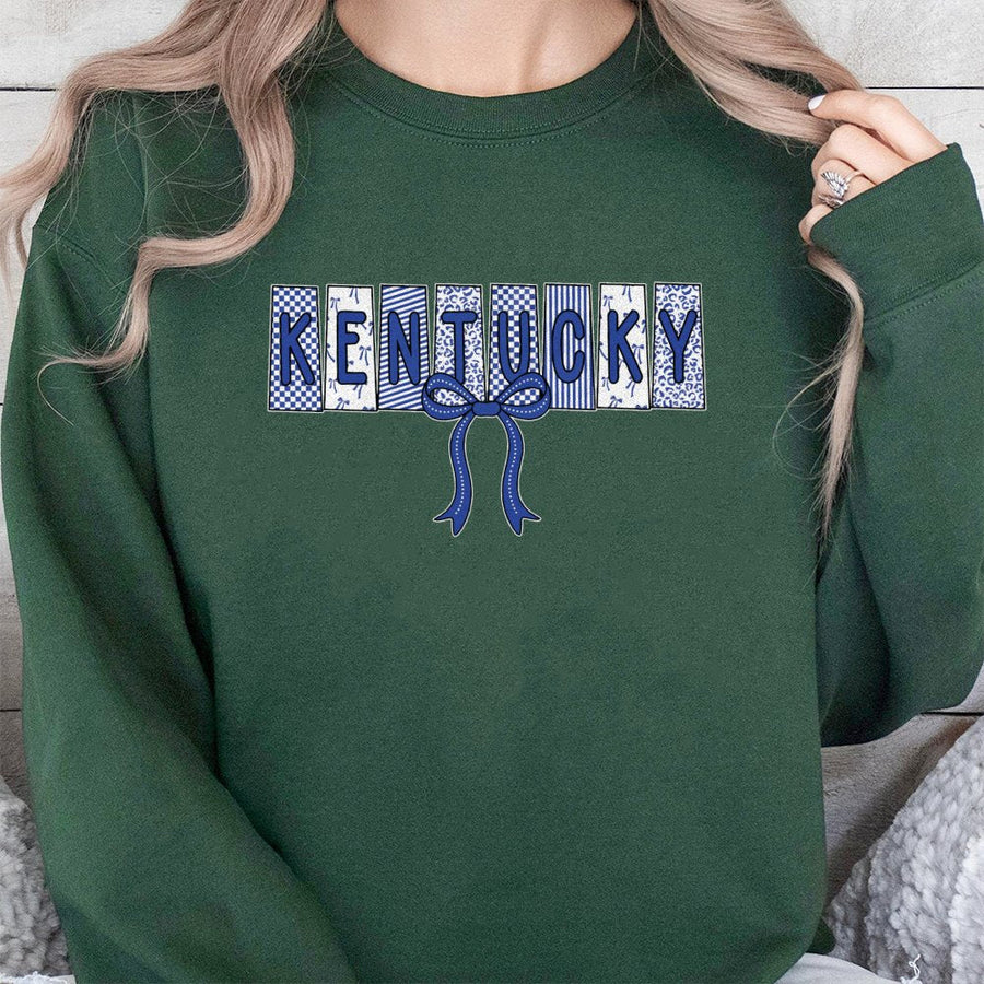 Kentucky Coquette Bow Sweatshirt | Trendy Leopard Checker Print Design | Premium Cotton Blend | Aesthetic KY State Gift for Her