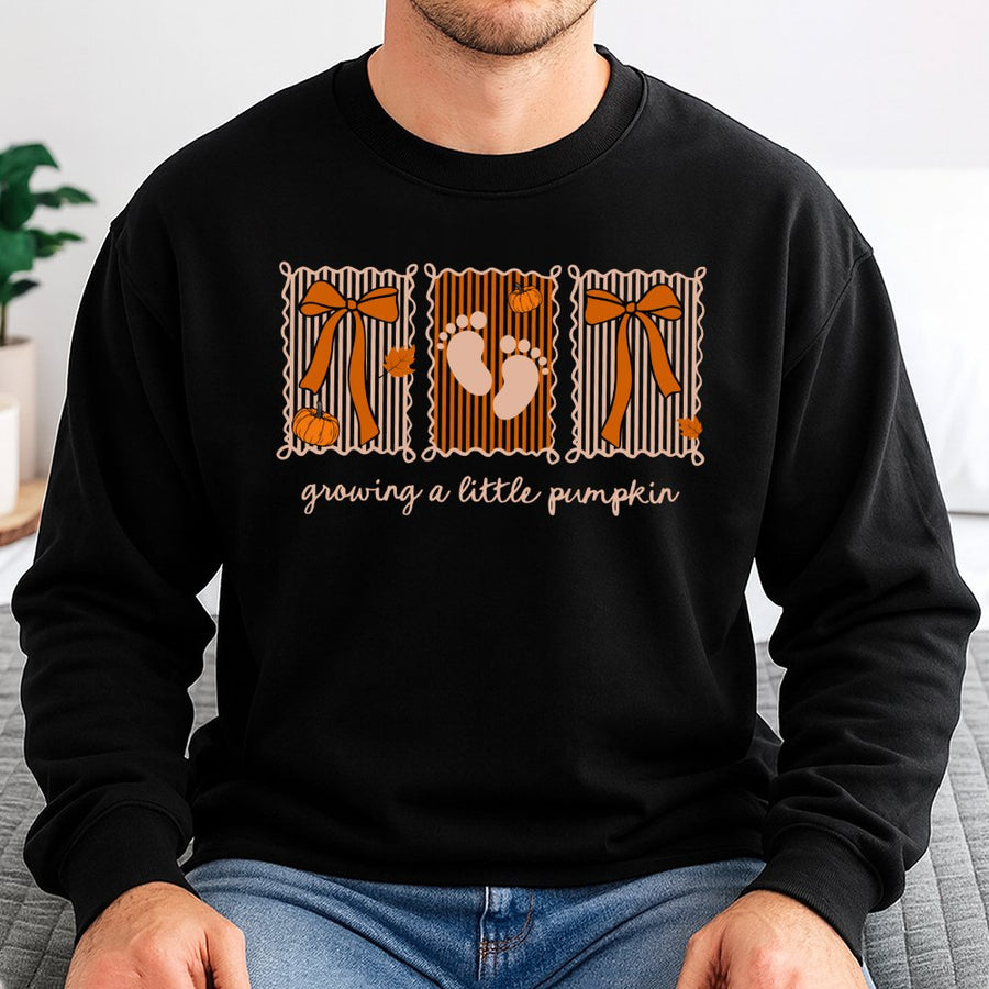 Growing A Little Pumpkin Sweatshirt | Fall Pregnancy Announcement Reveal | Soft Cotton Blend Crewneck | Gift for Expecting Mom