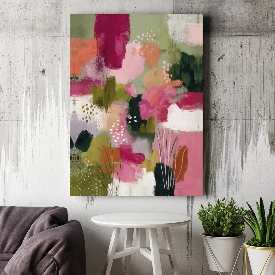 Abstract Floral Canvas Print | Vibrant Botanical Brushstrokes Wall Art | Premium Gallery Wrapped Canvas | Modern Living Room & Office Decor