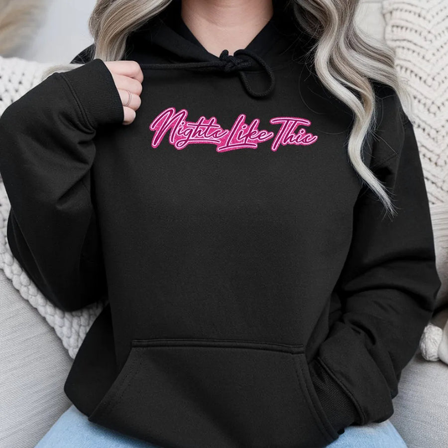 Nights Like This Hoodie | Retro Pink Script Graphic Pullover | Soft Cotton-Blend | Unisex Y2K Aesthetic Streetwear Gift
