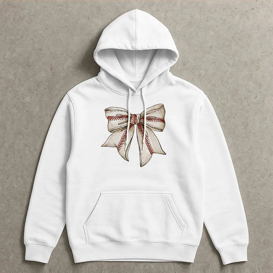 Baseball Bow Hoodie | Coquette Aesthetic Sports Graphic | Cotton Blend Premium Sweatshirt | Gift For Baseball Mom & Softball Fan