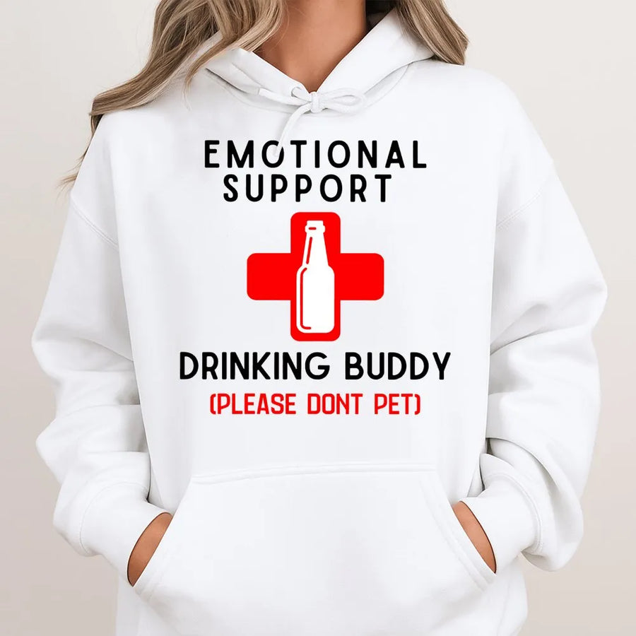 Emotional Support Drinking Buddy Hoodie | Funny Beer Lover Graphic Tee | Premium Cotton Blend Unisex Sweatshirt | Perfect Alcohol Humor Gift For Party Animal