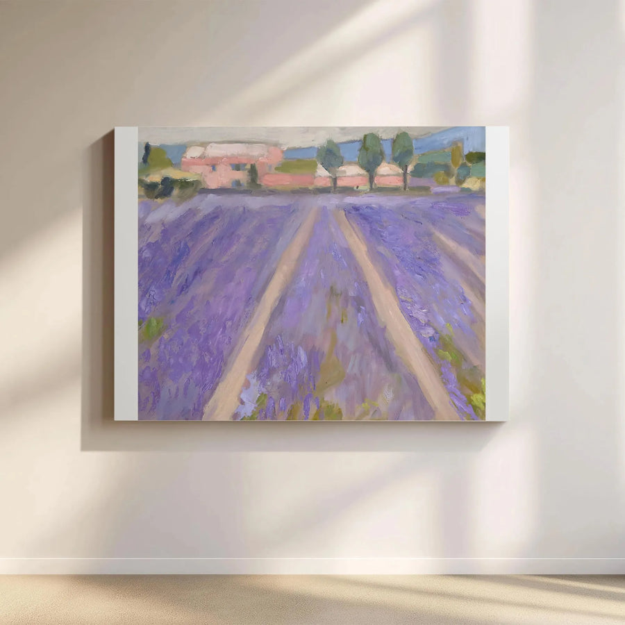 Lavender Field Canvas Wall Art | Impressionist Pink Barn Painting | Premium Gallery Wrapped Canvas | French Country Farmhouse Decor Gift