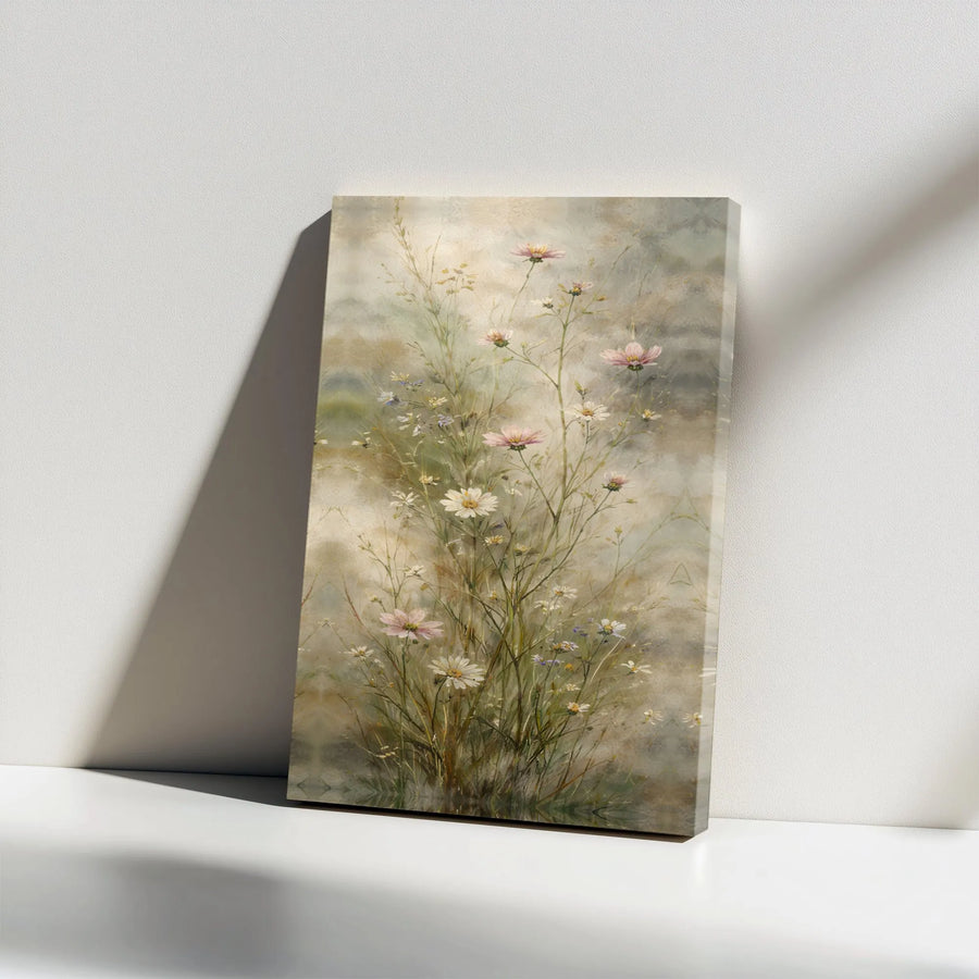 Wildflower Canvas Wall Art | Vintage Botanical Meadow Painting | Premium Gallery Wrapped Canvas Print | Farmhouse Living Room Decor Gift