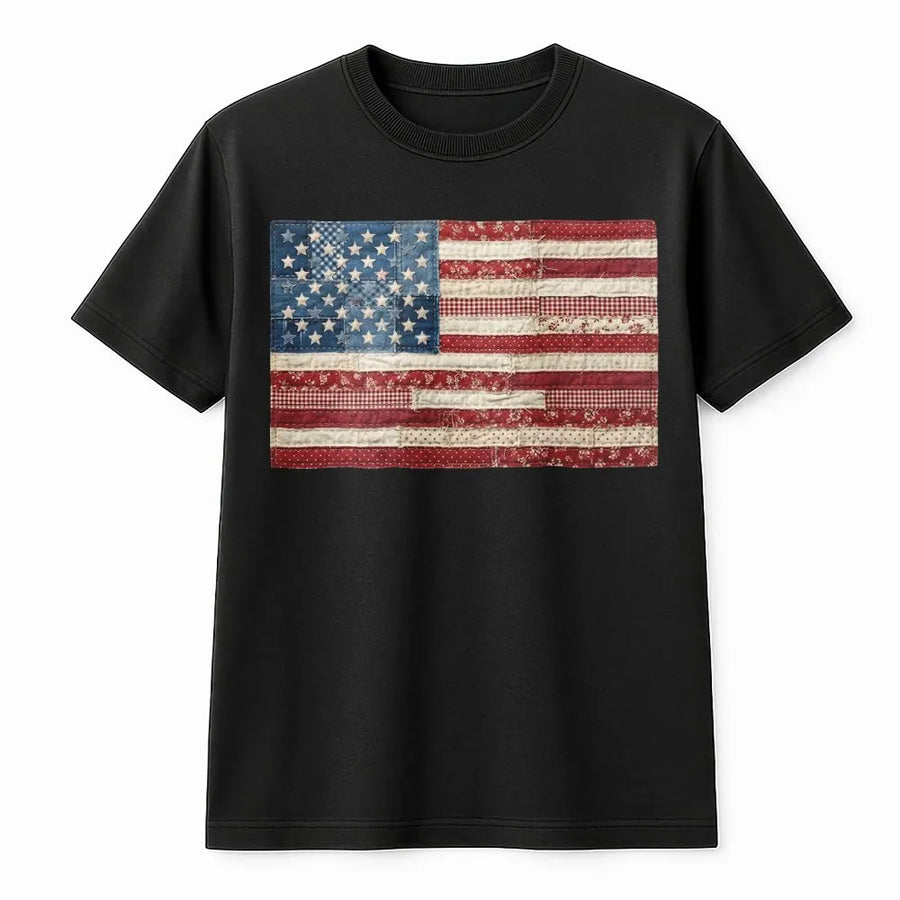 American Flag T-Shirt | Vintage Patchwork Quilt Graphic Sweatshirt | Soft Cotton Blend | Patriotic 4th of July Gift