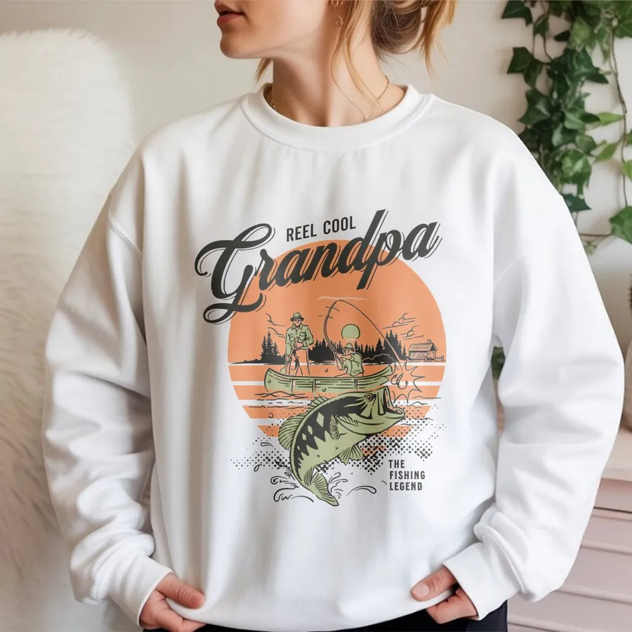Reel Cool Grandpa Sweatshirt | Vintage Bass Fishing Graphic | Premium Cotton Blend | Funny Fisherman Gift for Dad or Grandfather