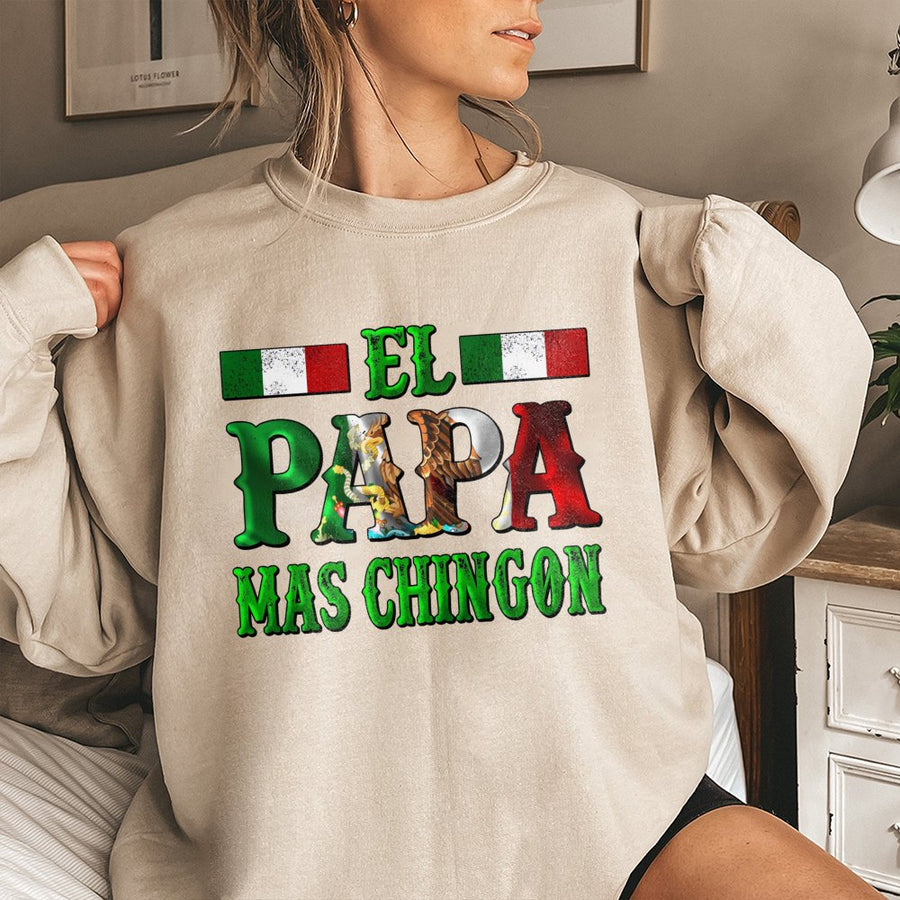 El Papa Mas Chingon Sweatshirt | Mexican Flag Eagle Graphic | Premium Cotton Blend | Best Gift for Latino Dad Father's Day 2026