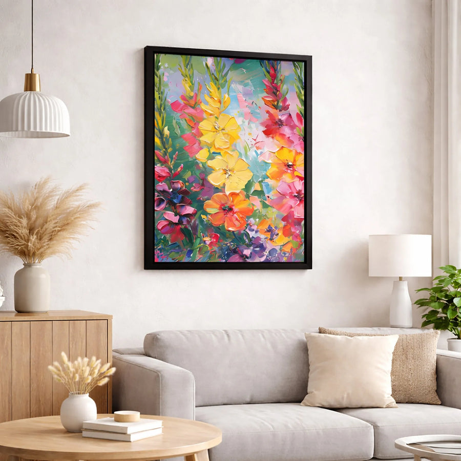 Colorful Gladiolus Flower Canvas Wall Art | Impasto Floral Oil Painting Print | Premium 1.25 Inch Thick Gallery Wrap | Modern Home Decor Gift