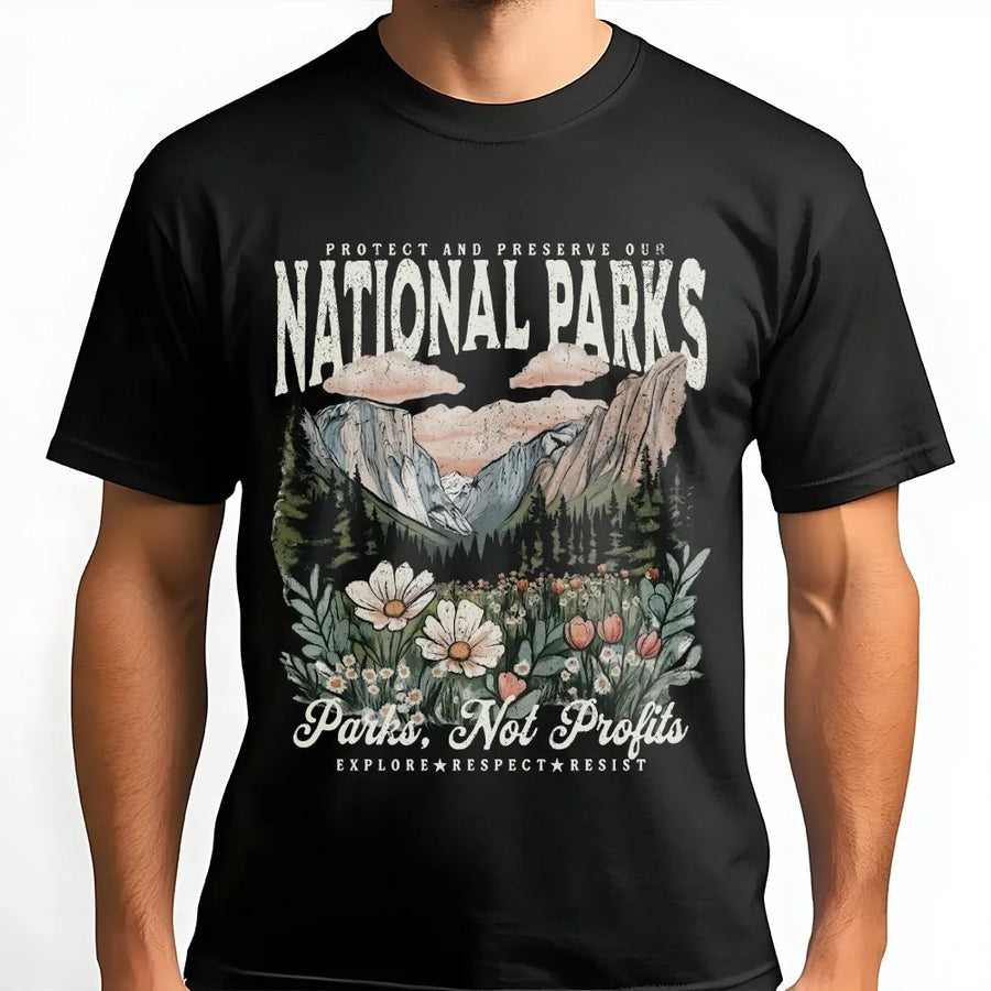 National Parks T-Shirt | Vintage Mountain Wildflower Graphic | Premium Soft Cotton Tee | Gift for Hiker & Nature Lover