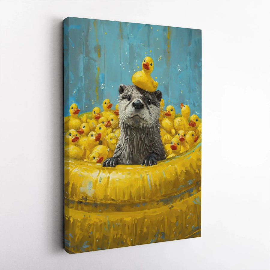 Cute Otter Wall Art | Whimsical Otter With Rubber Ducks Print | Gallery Wrapped Premium Canvas | Kids Room Decor & Animal Lover Gift