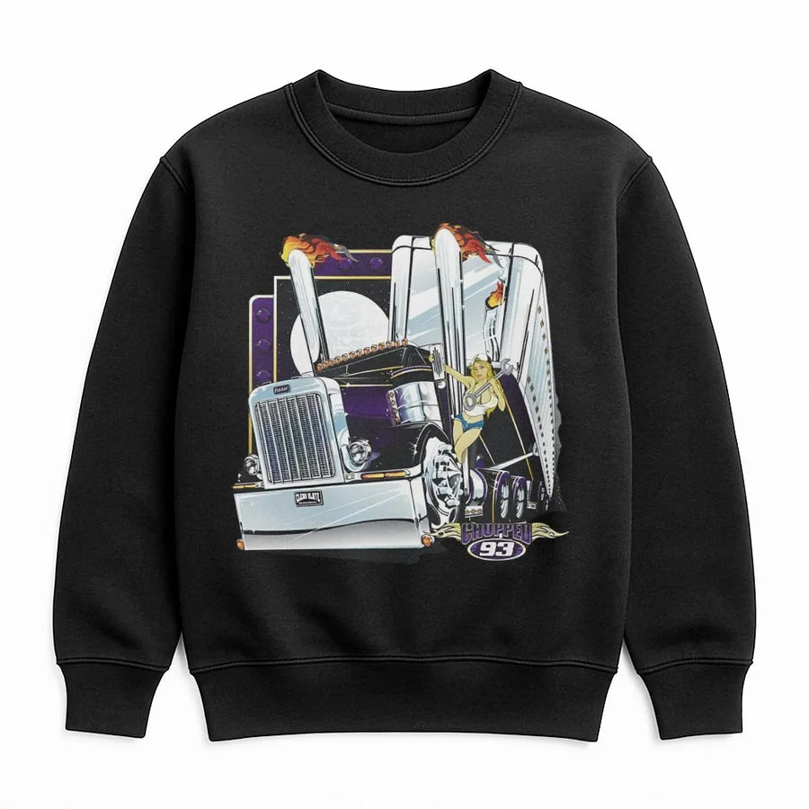 Semi Truck Graphic Sweatshirt | Vintage Pin Up Girl And Big Rig Design | Premium Cotton Blend | Gift For Truck Driver And Heavy Hauler Enthusiast