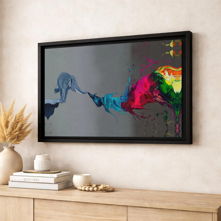 Abstract Elephant Canvas Wall Art | Colorful Paint Splash Wildlife Design | Premium Fade-Resistant Gallery Wrap | Modern Home Decor Gift