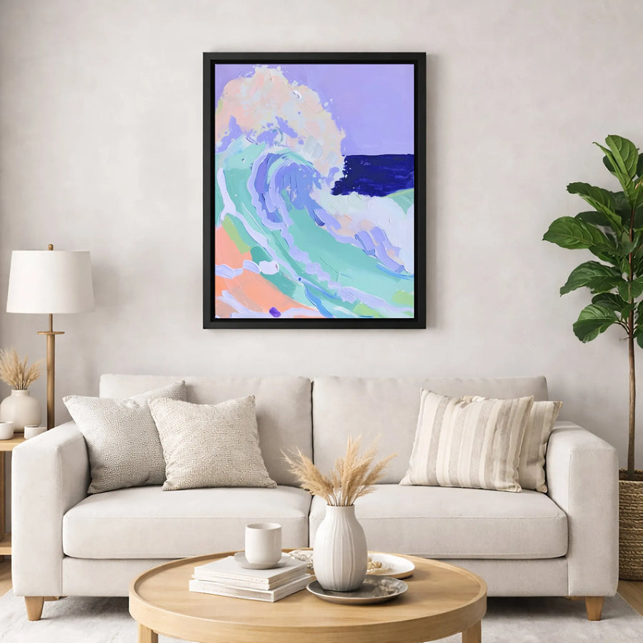 Abstract Pastel Ocean Wave Canvas Wall Art | Modern Impasto Beach Print | Gallery-Quality Framed Decor | Serene Coastal Home Gift