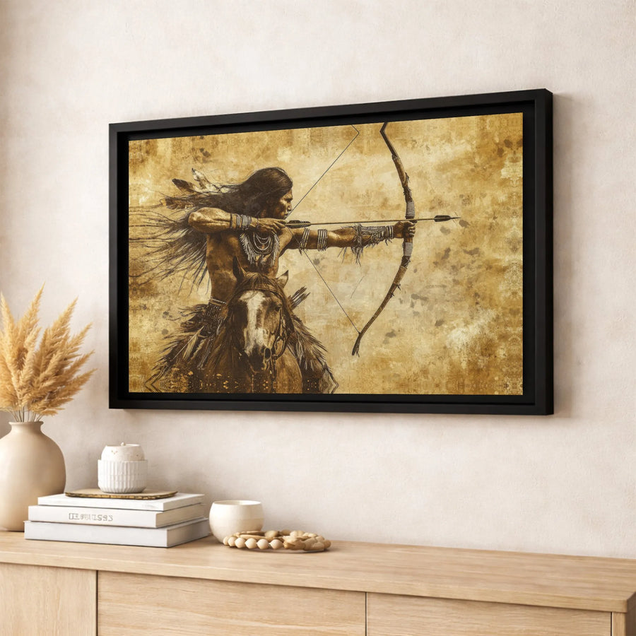 Native American Archer Wall Art | Mounted Horseback Warrior Canvas | Premium Fade-Resistant Print | Rustic Southwestern Home Decor Gift