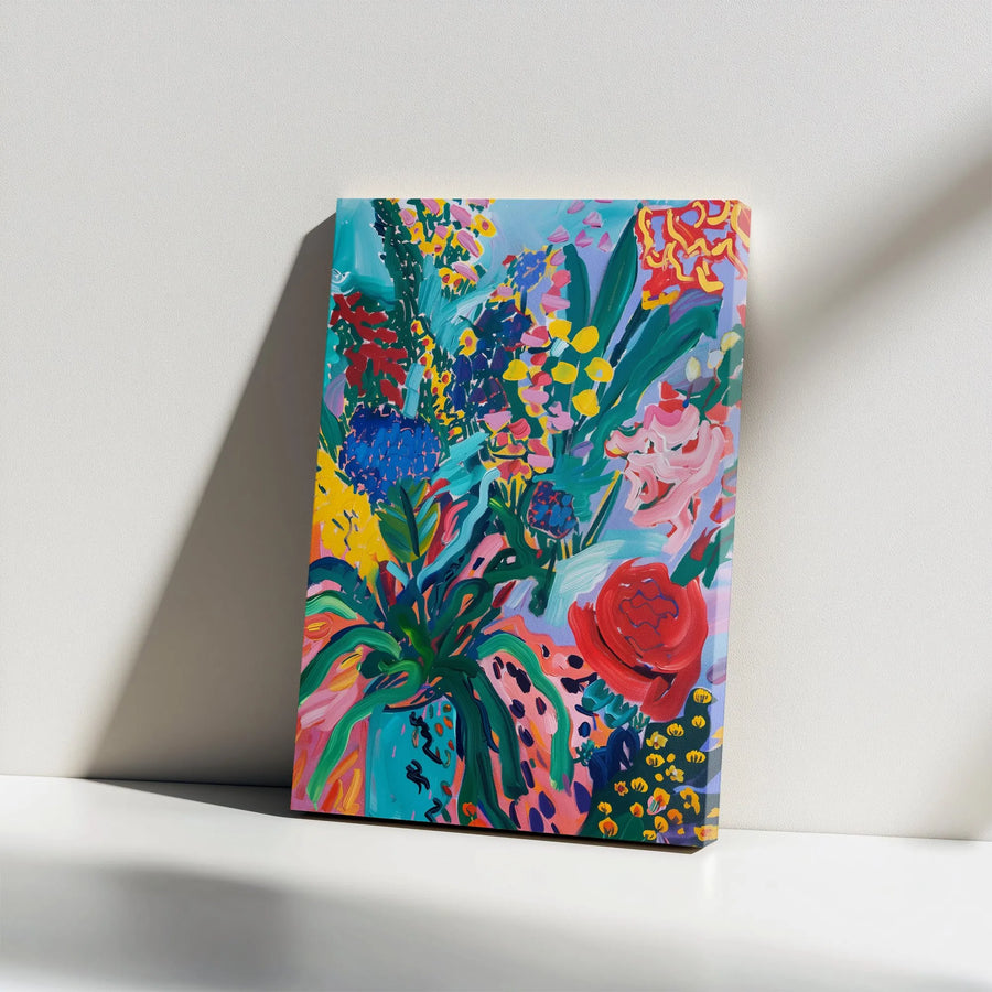 Abstract Floral Vertical Canvas | Vibrant Wildflower Bouquet Art | Premium Gallery Wrapped Print | Modern Home Decor Gift