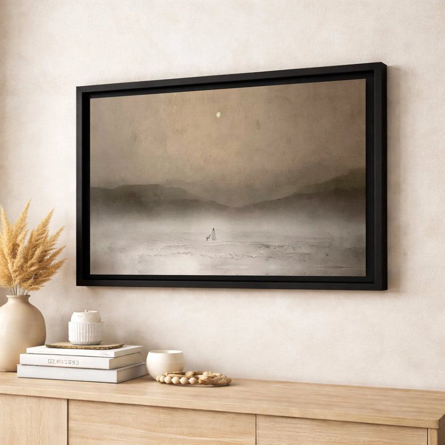 Misty Mountain Landscape Canvas Print | Solitary Figure Art | Premium Fade-Resistant Wall Decor | Modern Minimalist Home Office Gift