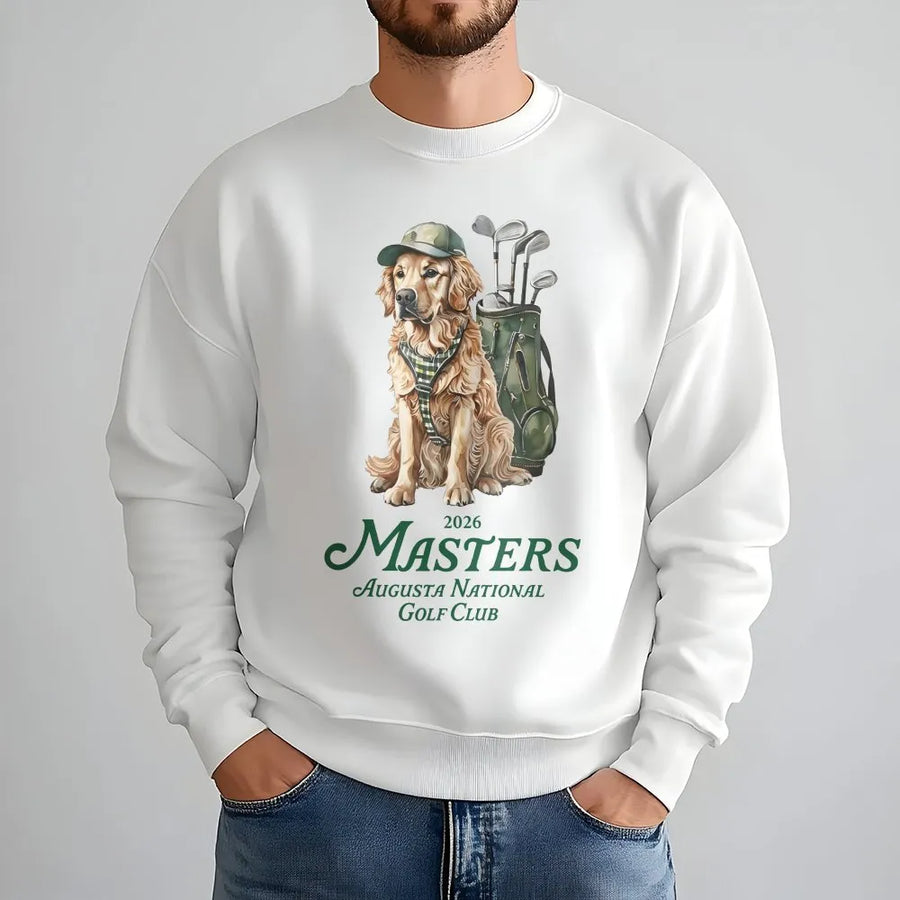 Golf Dog Sweatshirt | Vintage Golfer Golden Retriever Graphic | Cotton Blend Premium Crewneck | Unisex Gift for Dog Lovers and Golfers