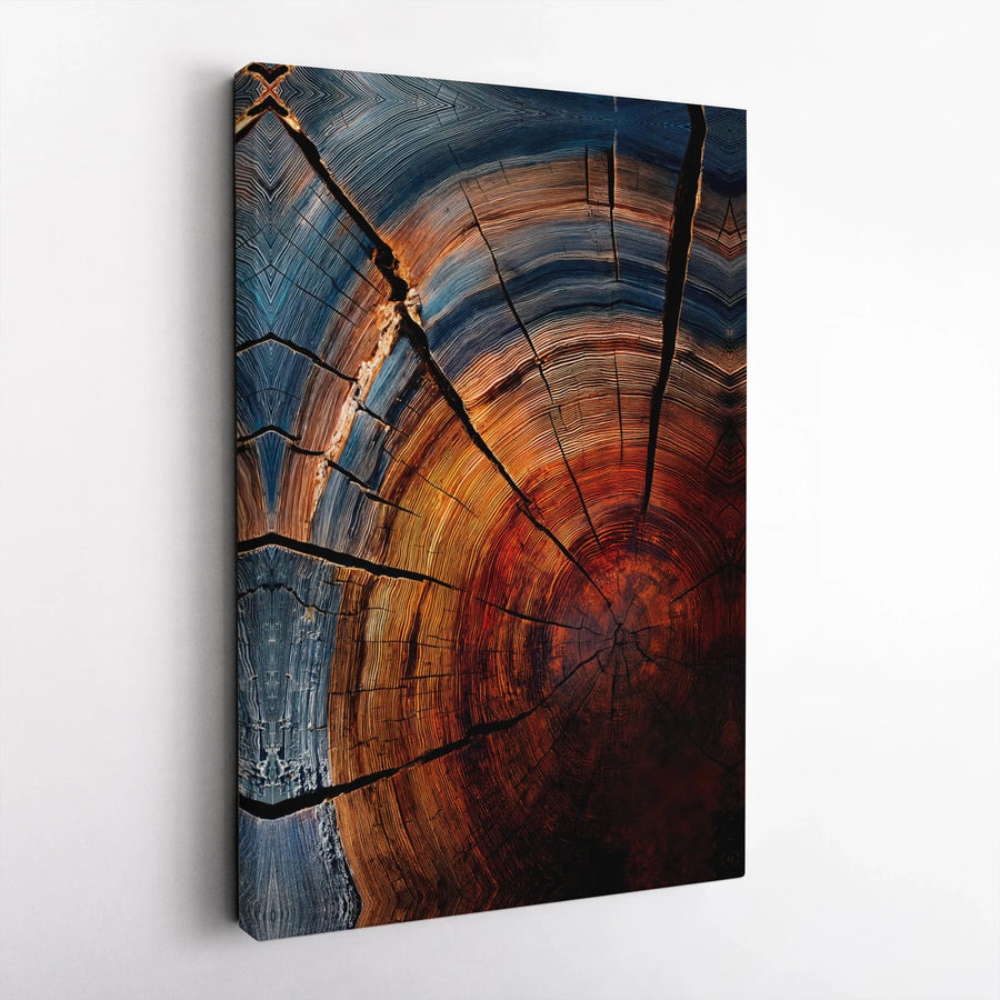 Abstract Tree Rings Canvas Wall Art | Blue and Orange Wood Cross-Section Print | Premium Gallery-Wrapped Gallery Quality | Modern Home Decor Gift