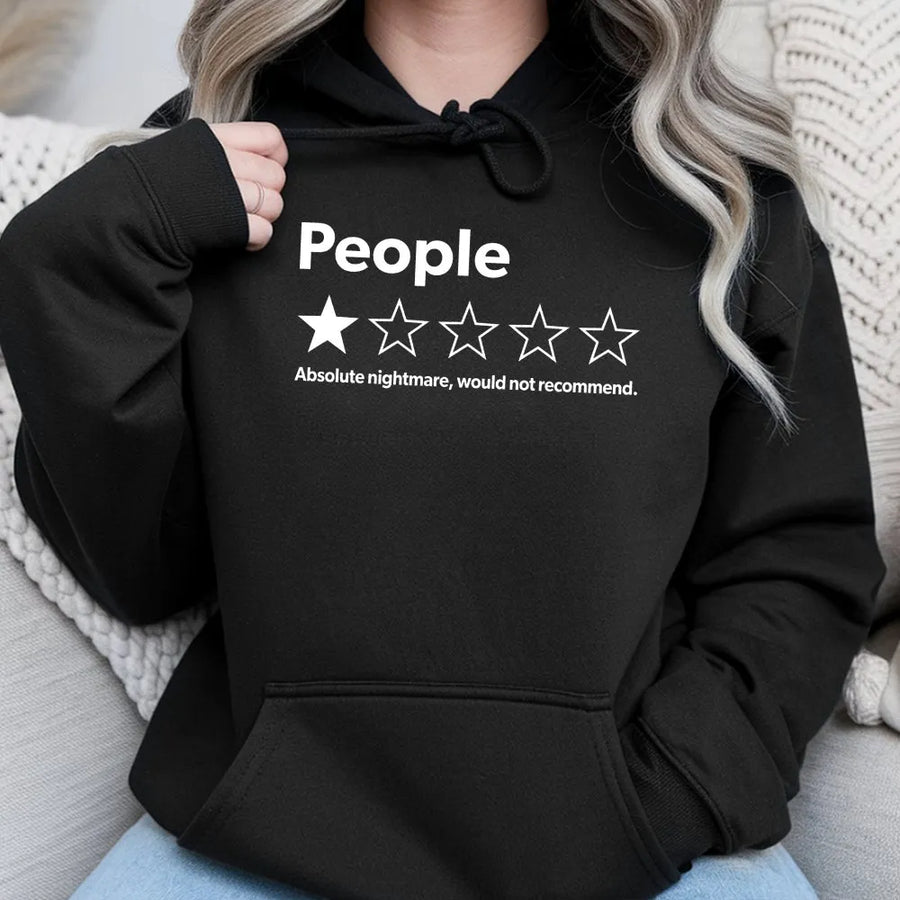 Funny People Review Hoodie | One Star Rating 'Absolute Nightmare' Graphic | Premium Cotton Blend | Sarcastic Gag Gift for Introverts