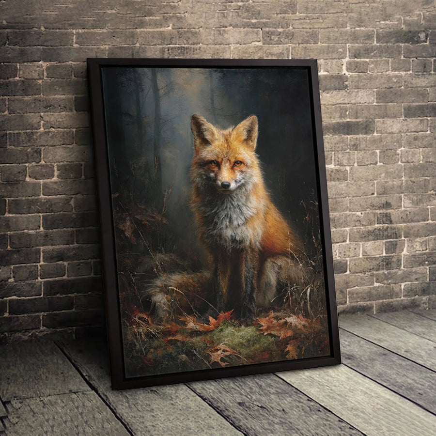 Red Fox Canvas Wall Art | Moody Autumn Forest Wildlife Portrait | Premium Gallery-Wrapped Print | Nature Lover Home Decor Gift