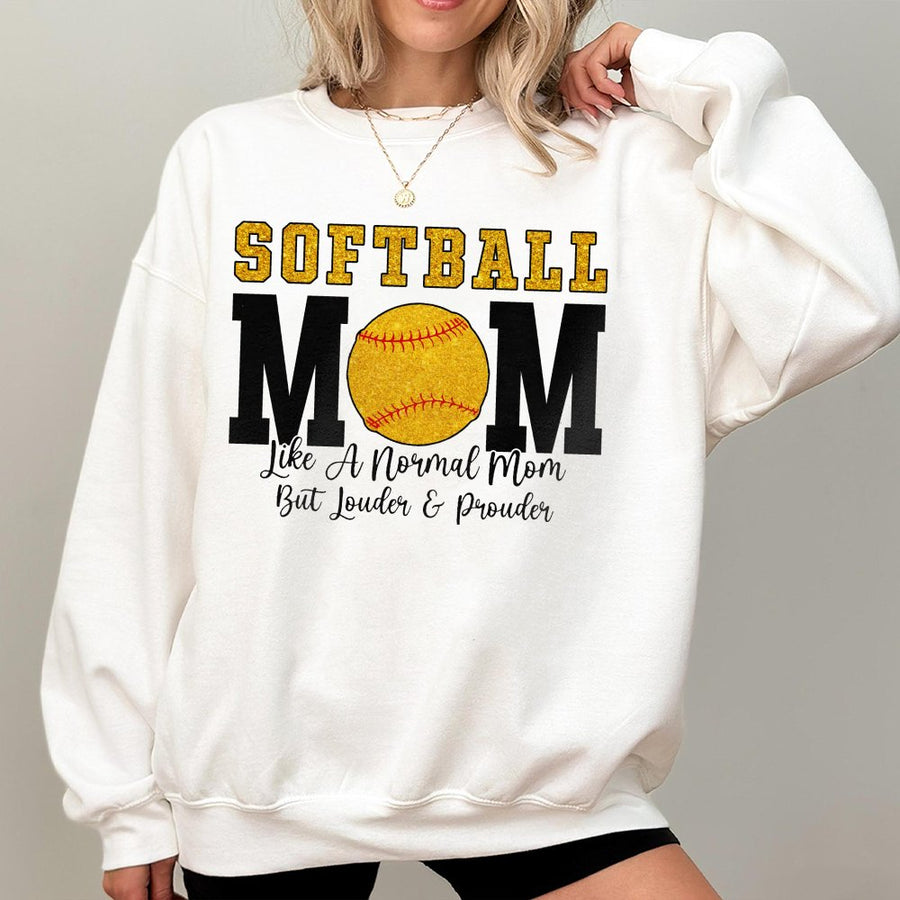 Softball Mom Sweatshirt | Loud and Prouder Graphic Tee | Premium Cotton Blend Crewneck | Gift for Baseball Mom and Sports Fan