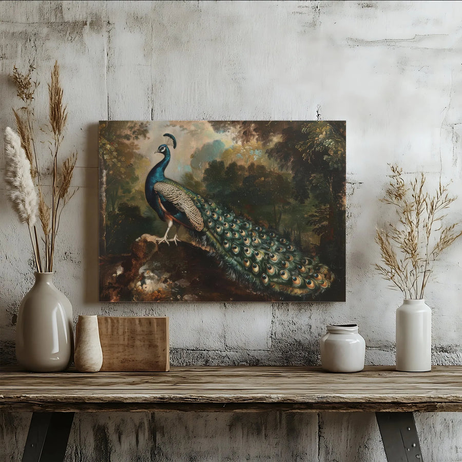 Vintage Peacock Wall Art | Majestic Forest Landscape Canvas Print | Premium Gallery-Wrapped Decor | Elegant Home and Office Gift