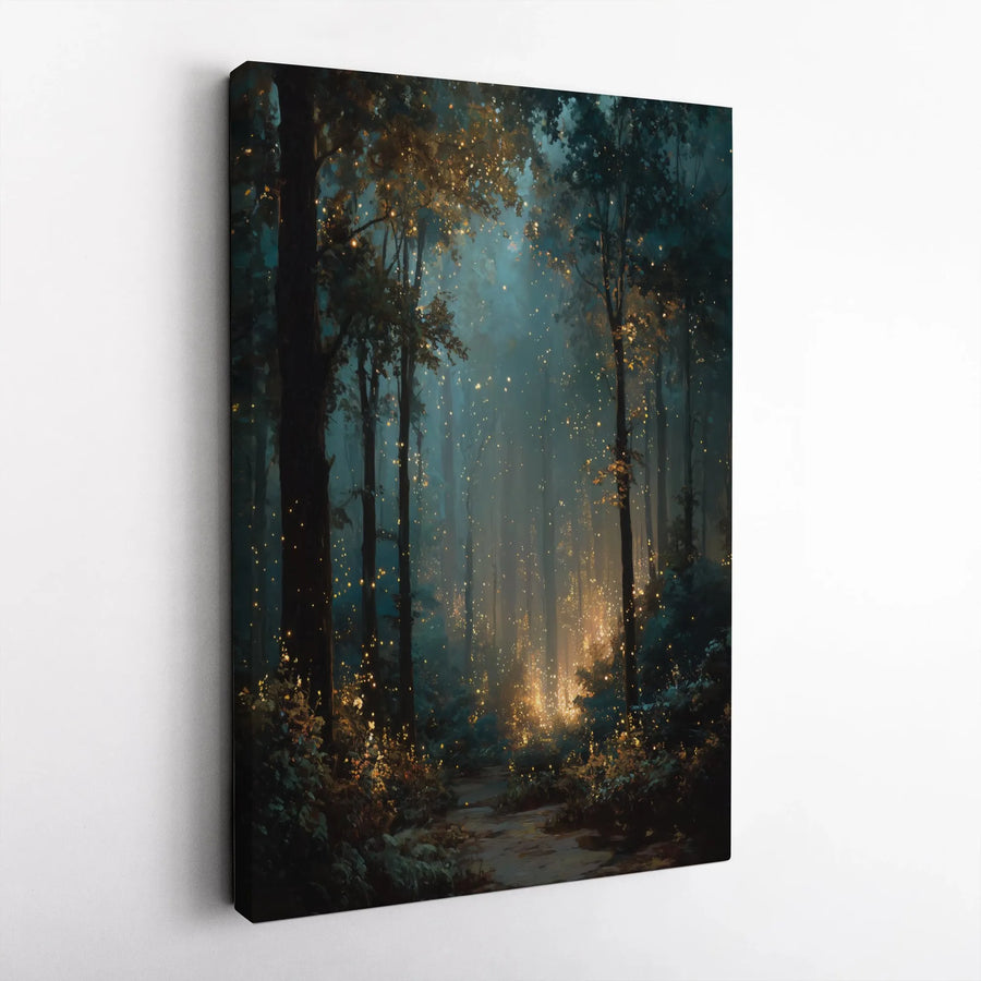 Enchanted Forest Canvas Print | Mystical Woodland with Glowing Fireflies | Premium Fade-Resistant Art | Fantasy Wall Decor Gift for Home or Office