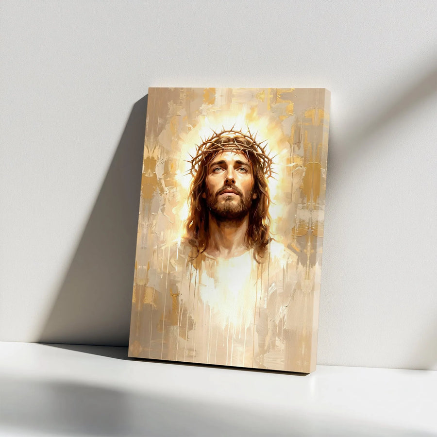 Jesus Christ Canvas Wall Art | Modern Crown of Thorns Portrait | Premium Gallery Wrapped Canvas | Faith Based Home Decor Gift