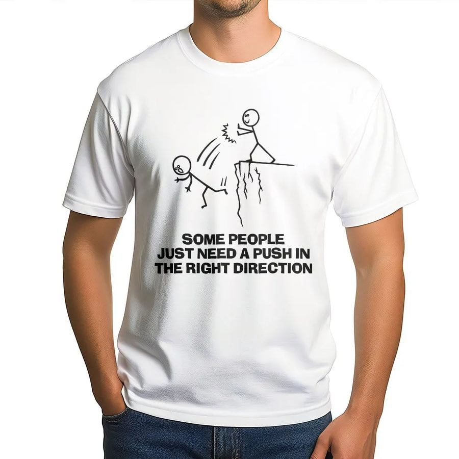 Sarcastic Stick Figure T-Shirt | Funny Push Off a Cliff Graphic Tee | Soft Cotton Dark Humor Shirt | Edgy Gag Gift for Adults