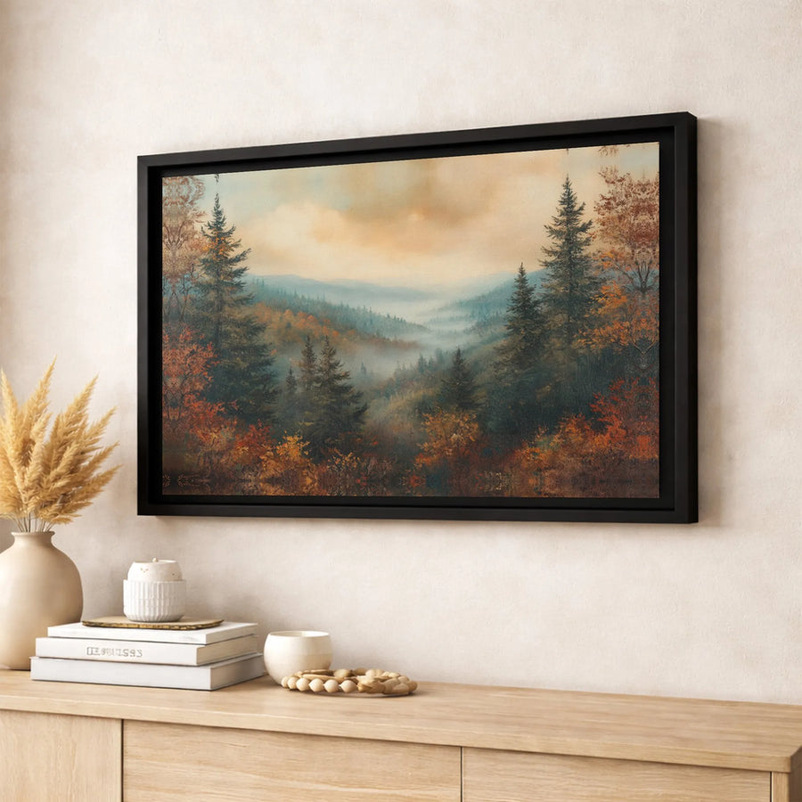 Misty Forest Wall Art | Autumn Mountain Landscape Canvas Print | Premium Gallery Wrapped Decor | Nature Home Gift for Nature Lovers