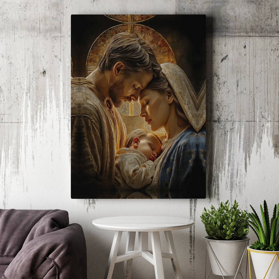 Holy Family Canvas Wall Art | Sacred Portrait of Jesus Mary & Joseph | Premium Gallery Wrapped Canvas | Christian Home Decor Collector's Gift