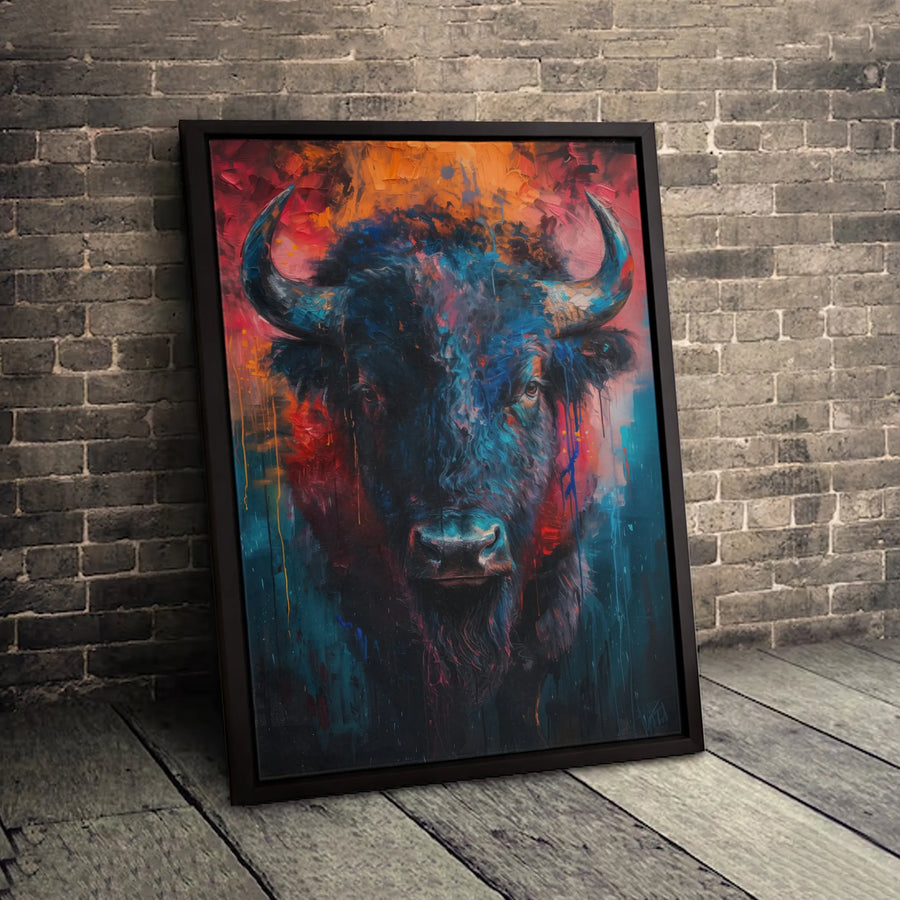 Abstract Bison Canvas Wall Art | Colorful Wildlife Animal Portrait | Premium Gallery-Wrapped Print | Modern Lodge or Office Decor Gift