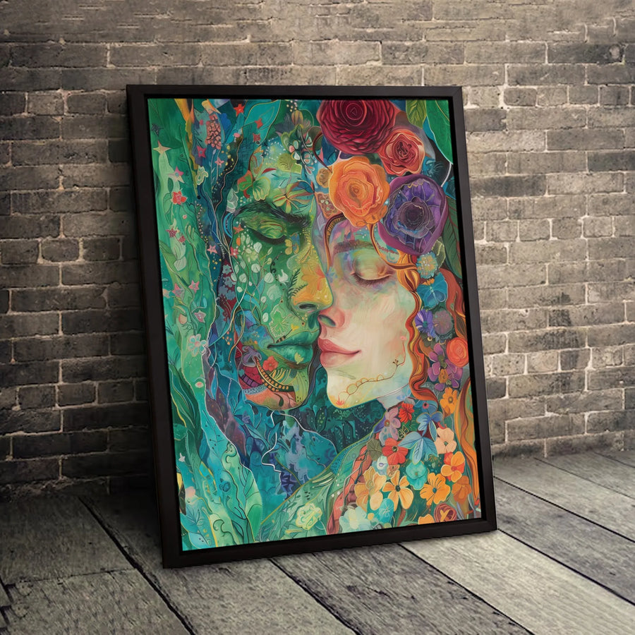 Mother Nature Wall Art | Floral Forest Spirit Embracing Woman Portrait | Gallery Quality 1.25 Inch Thick Canvas | Bohemian Home Decor Gift