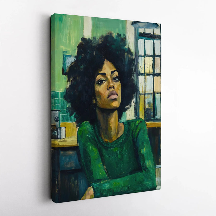 Black Woman Portrait Canvas Art | Impressionistic Afro Hairstyle Painting | Premium Gallery-Wrap Wall Decor | Modern Cultural Home Gift