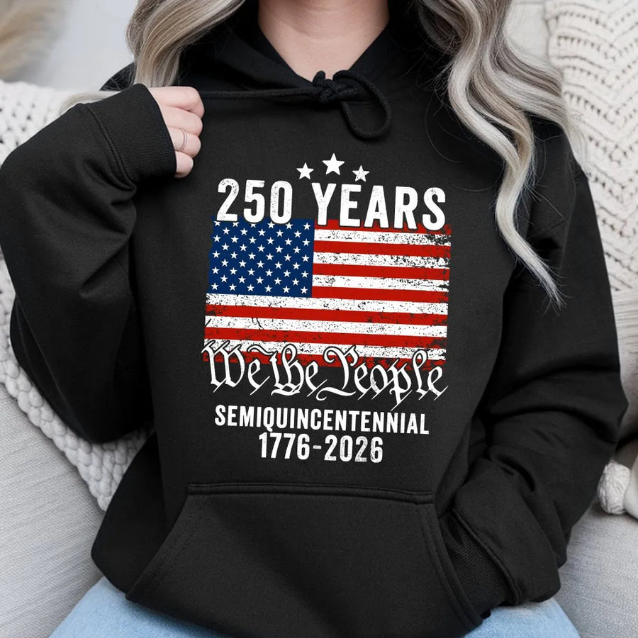 USA 250th Anniversary Hoodie | We The People Distressed Flag 1776-2026 | Premium Cotton Blend | Patriotic Collector's Gift for Men Women