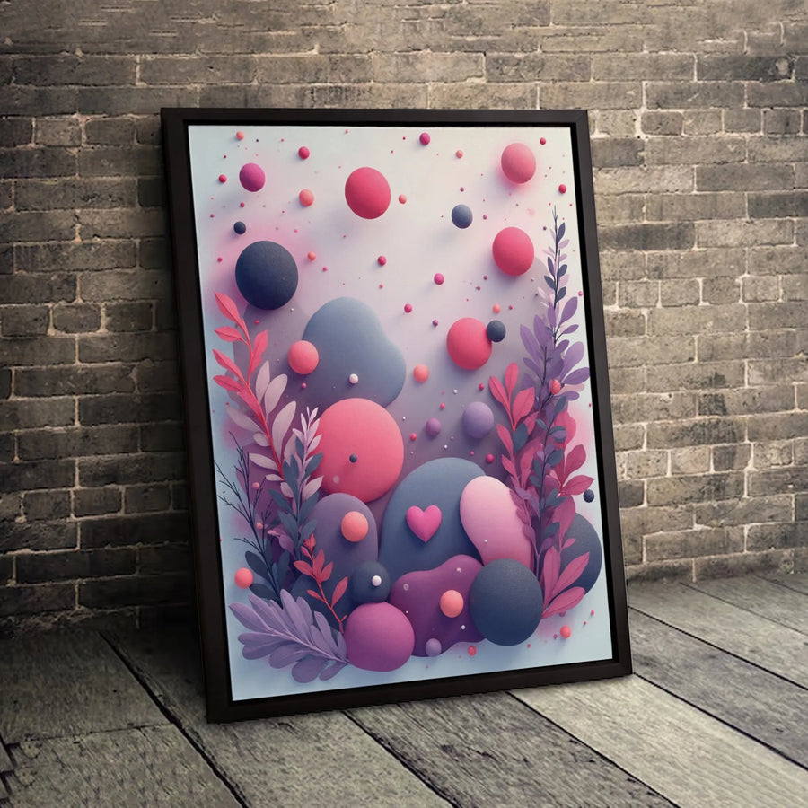 Abstract 3D Spheres Wall Art | Pink and Purple Botanical Canvas | Premium Fade-Resistant Print | Modern Home Decor for Living Room Bedroom