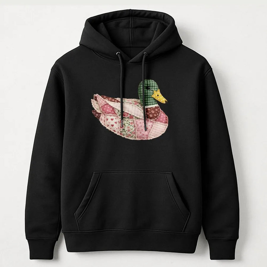 Quilted Mallard Duck Hoodie | Patchwork Cottagecore Animal Print | Premium Cotton Blend Sweatshirt | Cozy Nature Lover Gift
