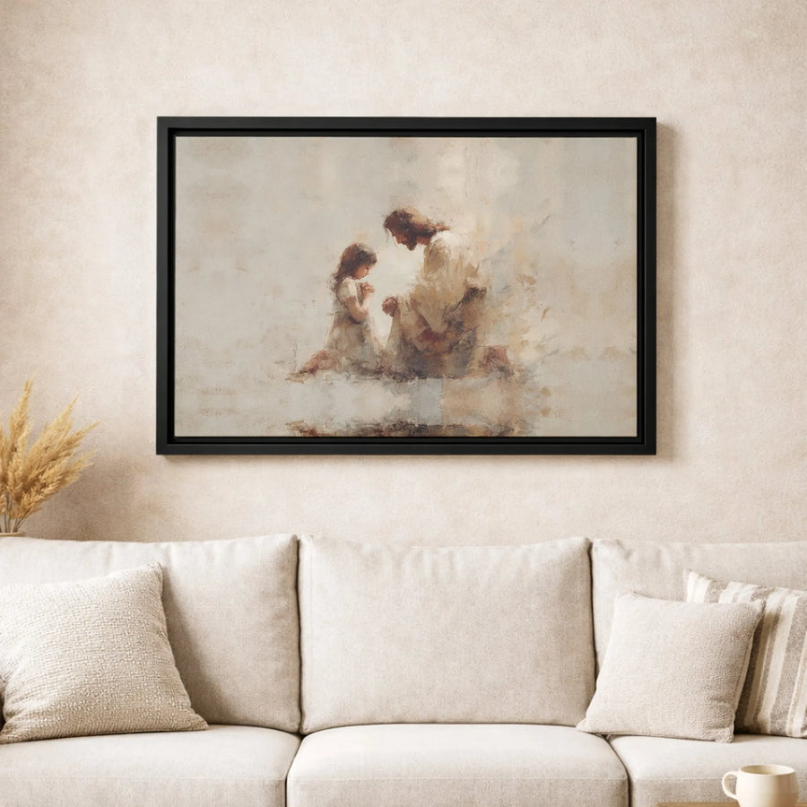 Jesus Praying With Child Canvas Print | Watercolor Christian Wall Art | Premium Gallery-Wrapped Decor | Faith Inspired Gift for Nursery or Home