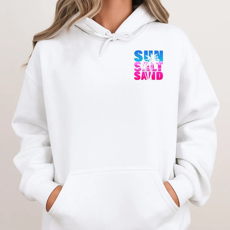 Sun Salt Sand Hoodie | Minimalist Palm Tree Beach Graphic | Cozy Cotton Blend Pullover | Premium Gift for Surfer or Beach Lover